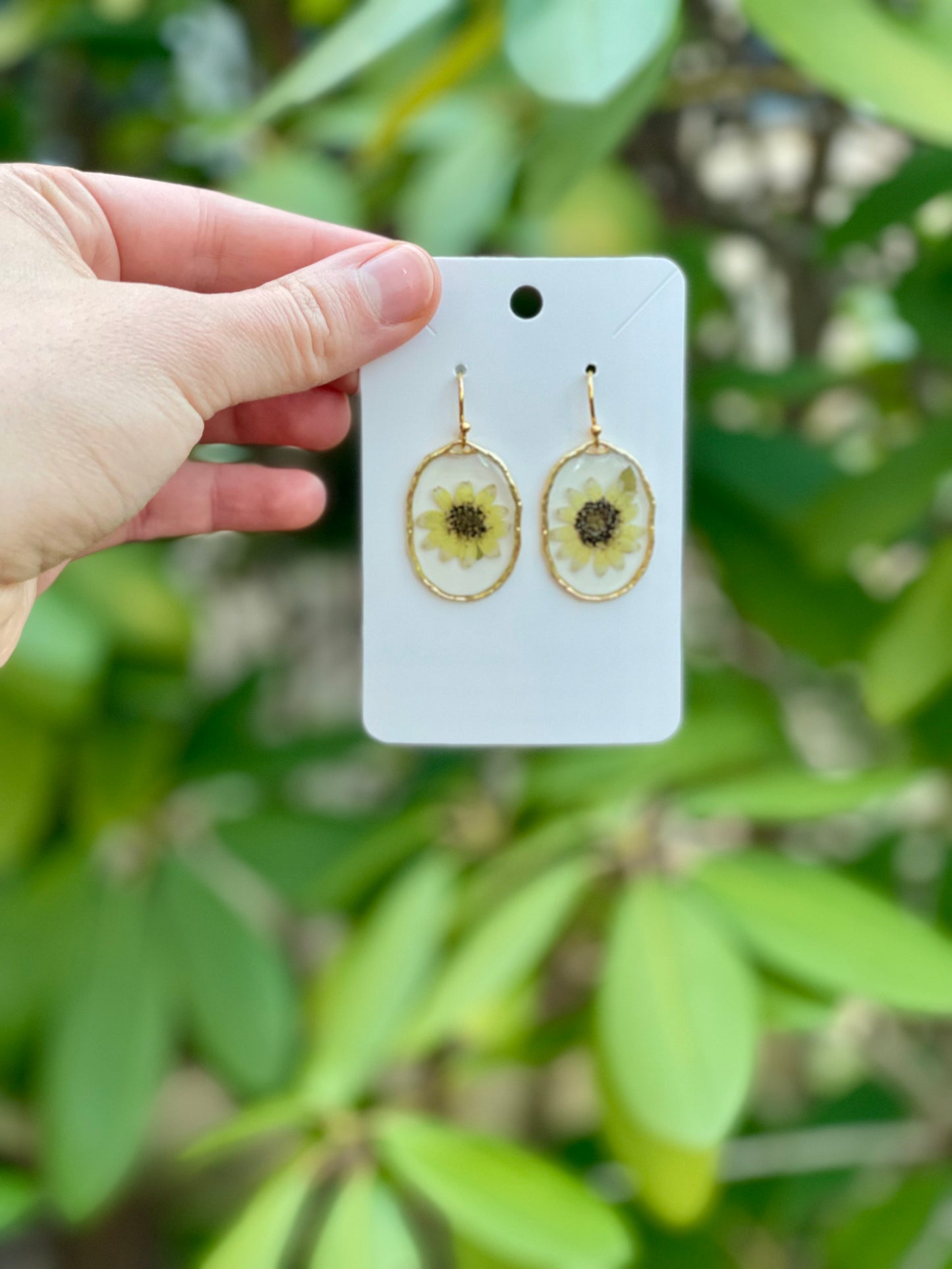 Oval Gold Sunflower Earrings