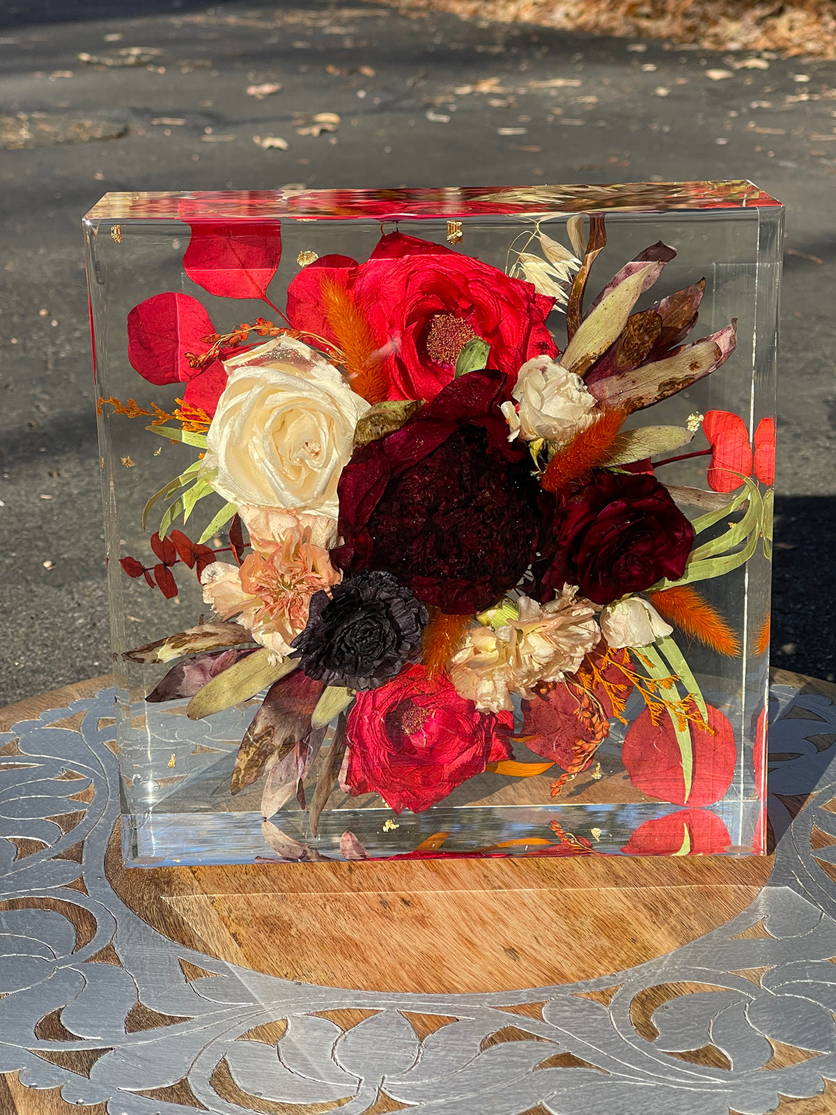 Preserved bridal bouquet in resin made by Still Meadows Boutique in Fredericksburg, VA